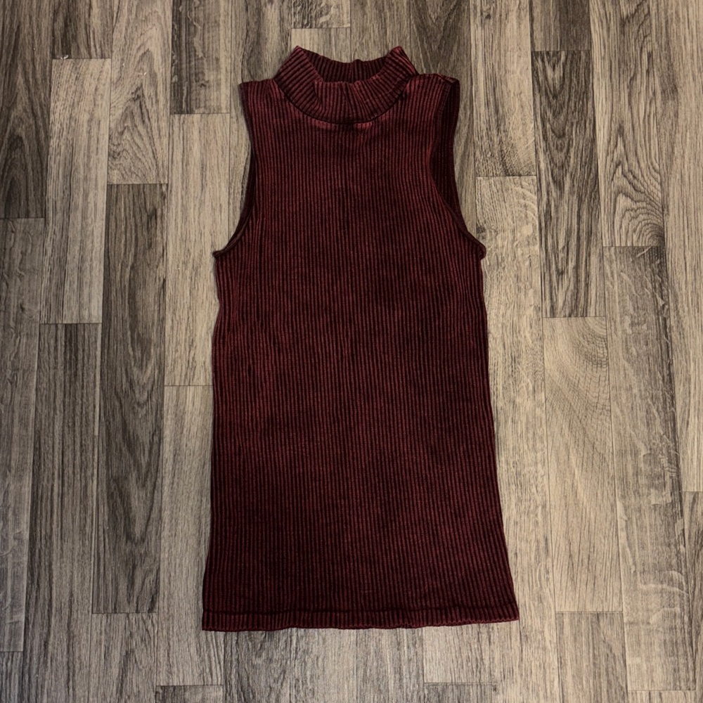 Free People Maroon Ribbed Top